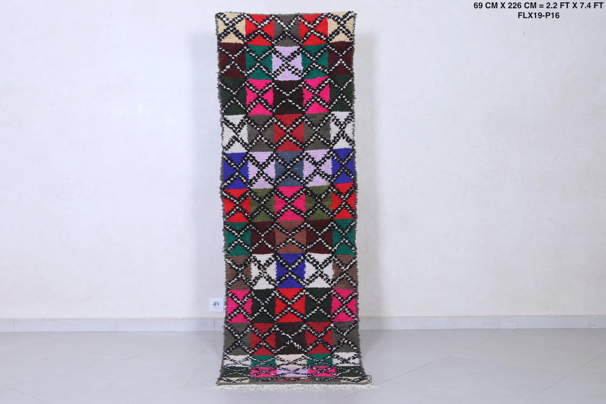 Moroccan Rug - Handwoven 2.2ft x 7.4ft | Colorful Berber Patchwork