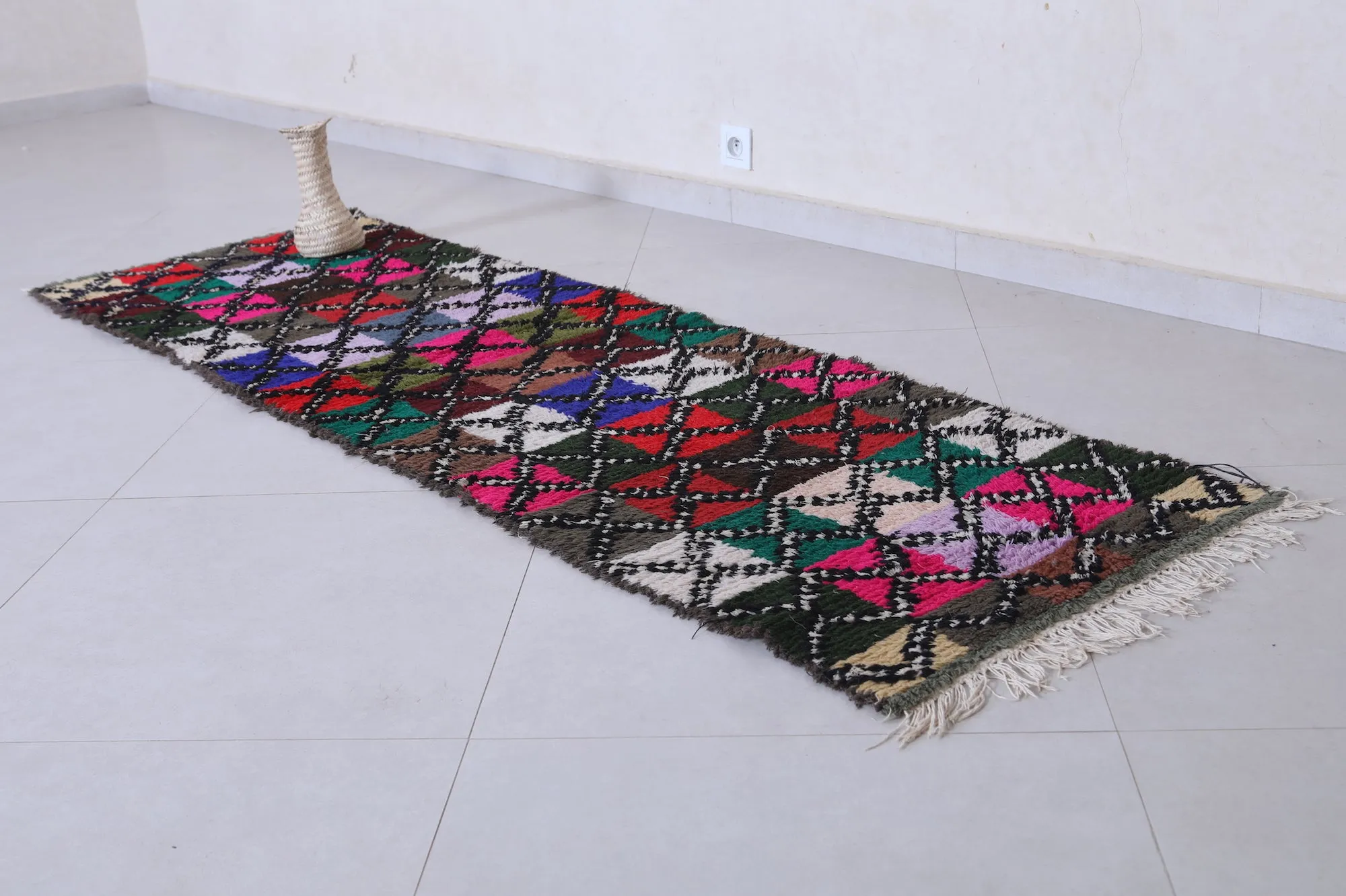 Moroccan Rug - Handwoven 2.2ft x 7.4ft | Colorful Berber Patchwork