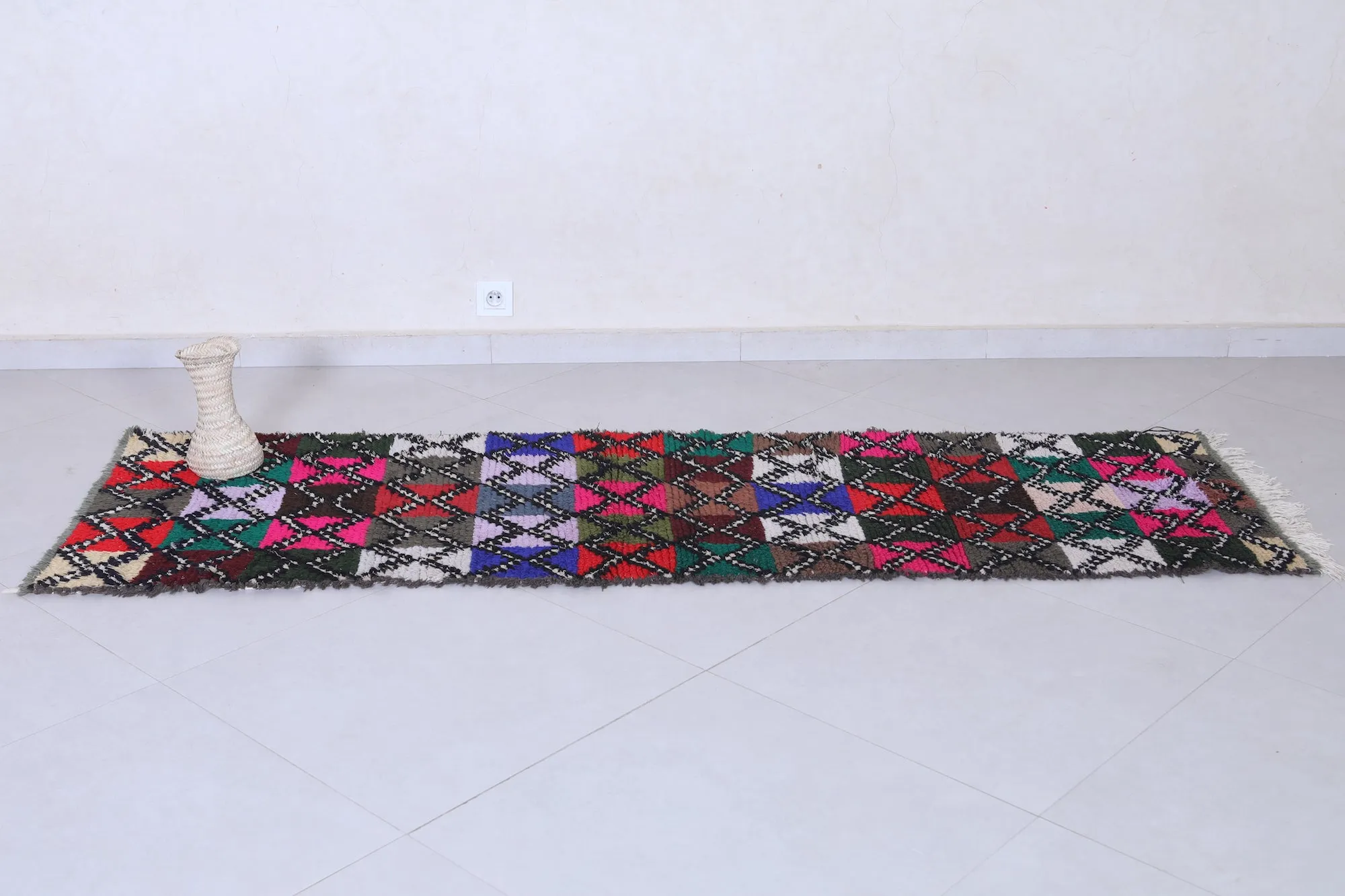 Moroccan Rug - Handwoven 2.2ft x 7.4ft | Colorful Berber Patchwork