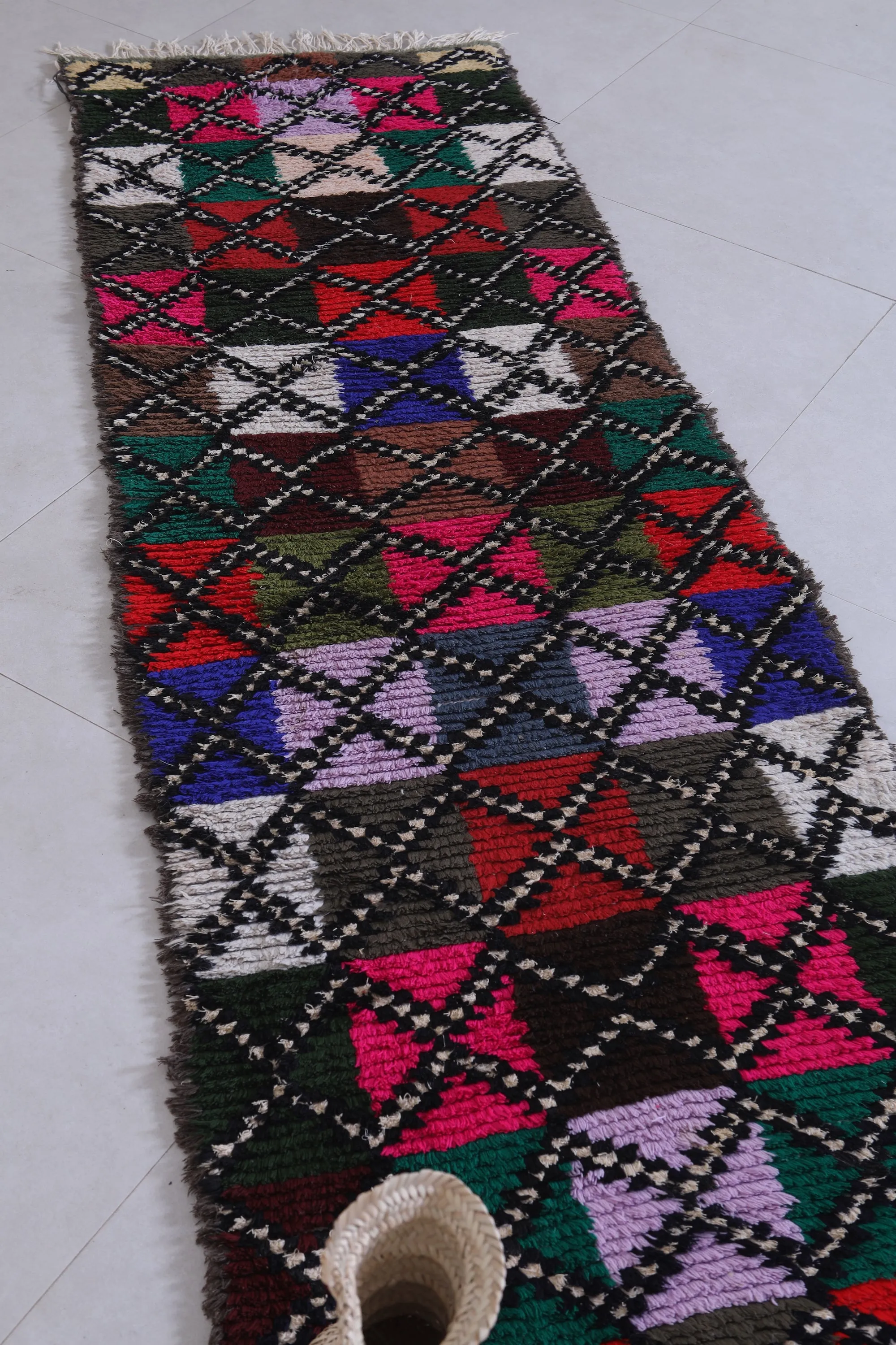 Moroccan Rug - Handwoven 2.2ft x 7.4ft | Colorful Berber Patchwork