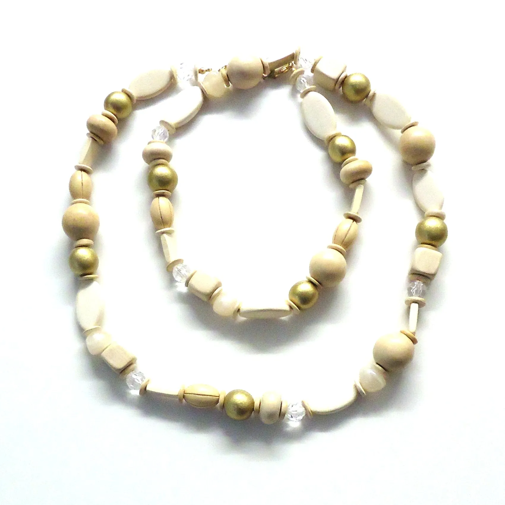 Multi Bead Necklace - Natural Wood with Gold