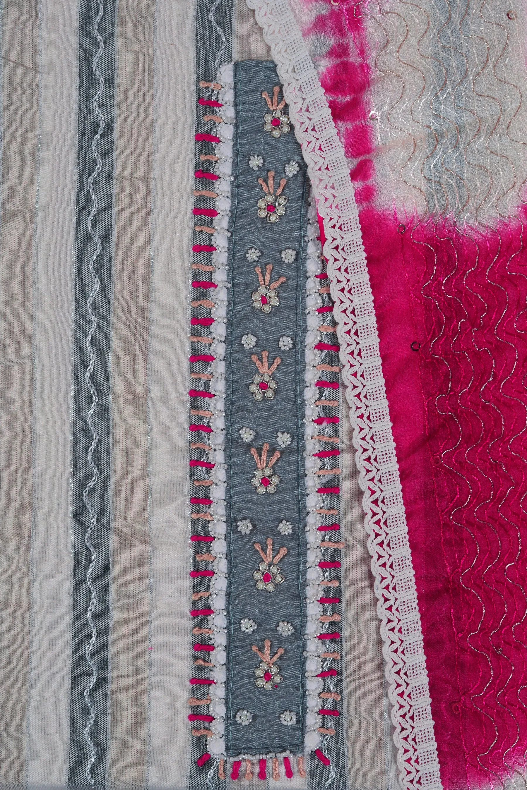 Multicolor Unstitched Floral Printed Beads and Stones Dress Material With Dupatta