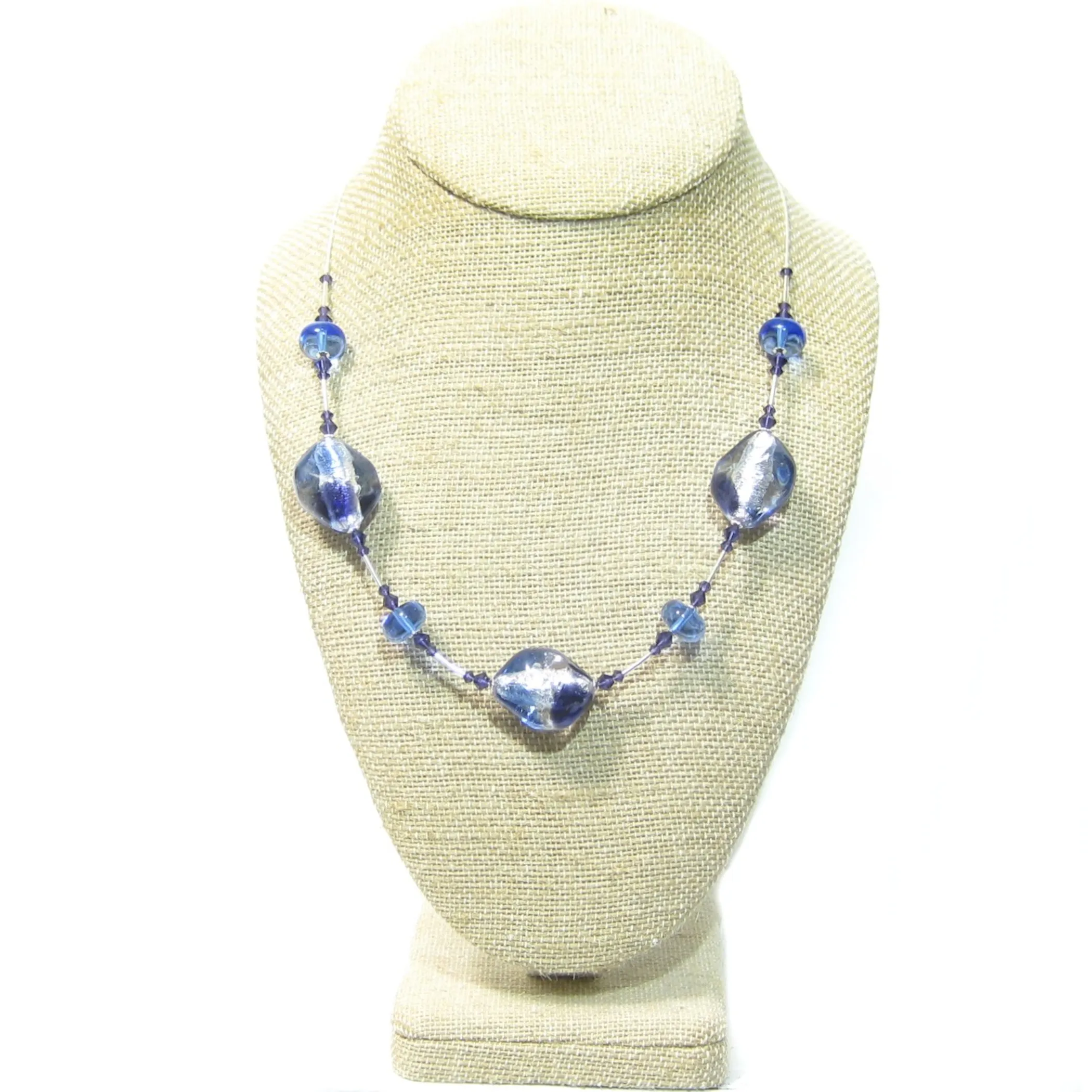 Murano Glass Blue Plum Sterling Silver Necklace by JKC Murano