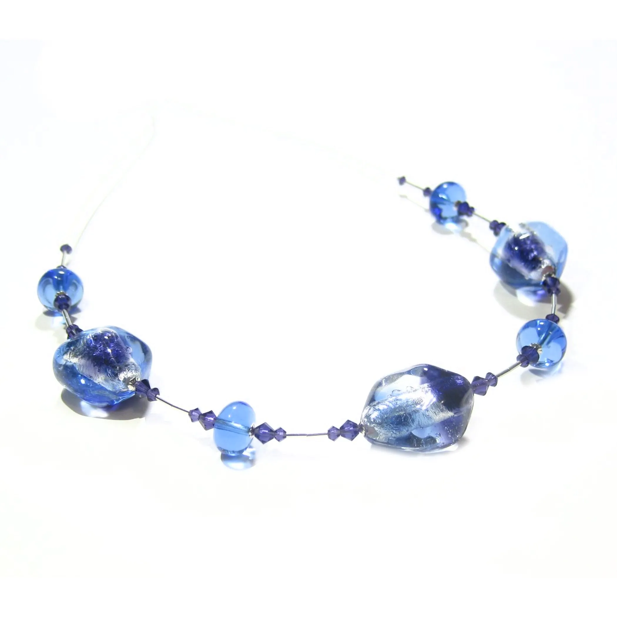 Murano Glass Blue Plum Sterling Silver Necklace by JKC Murano