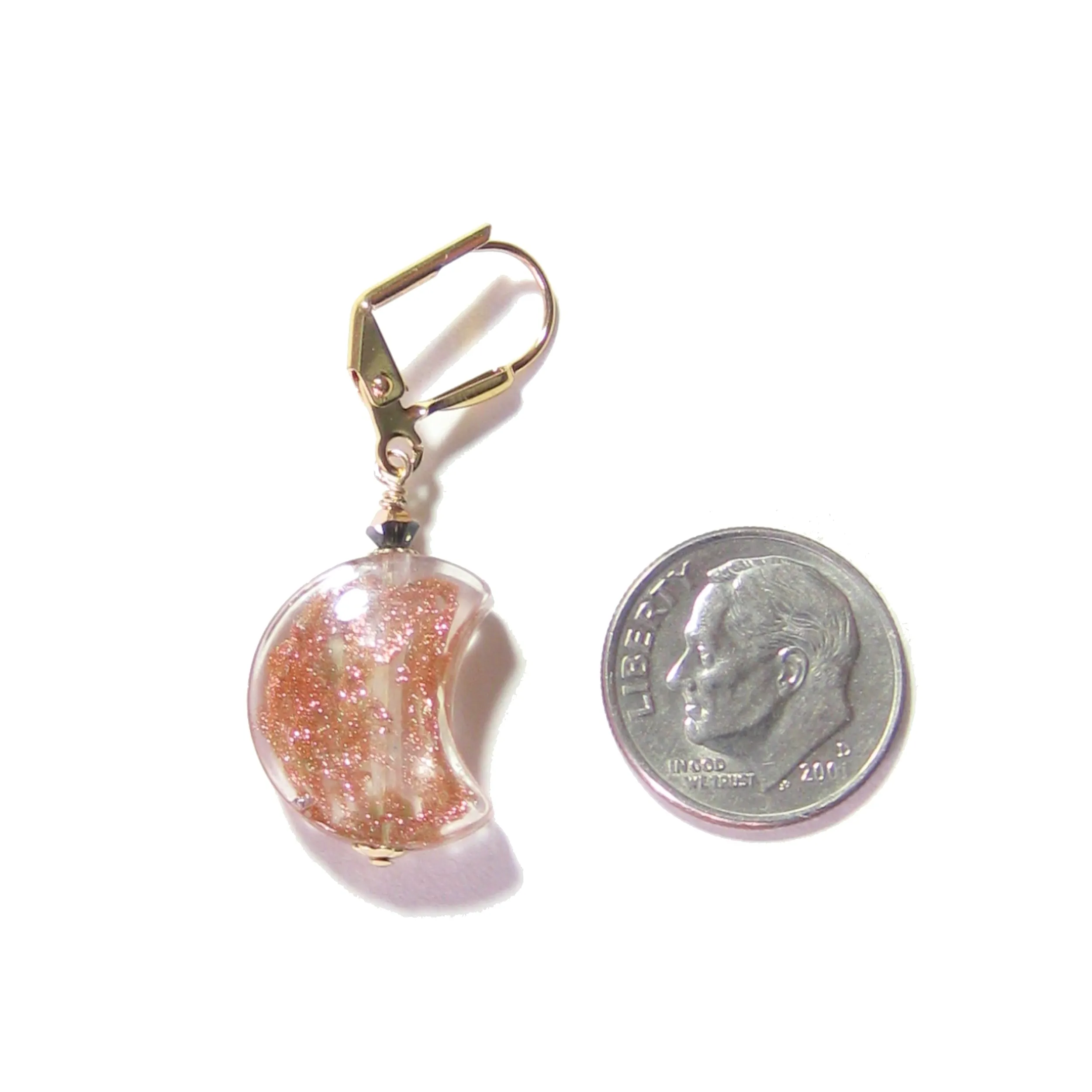 Murano Glass Copper Moon Gold Earrings, Italian Jewelry