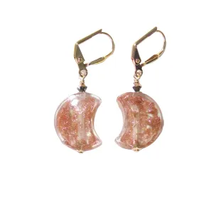 Murano Glass Copper Moon Gold Earrings, Italian Jewelry