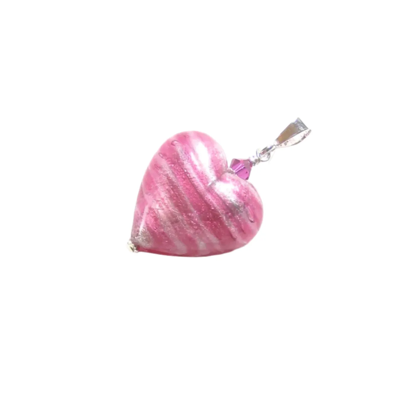 Murano Glass Pink Silver Heart Pendant, Venetian Jewelry