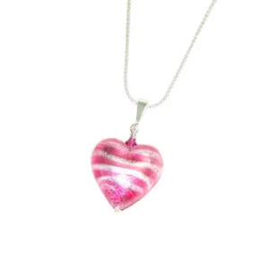 Murano Glass Pink Silver Heart Pendant, Venetian Jewelry