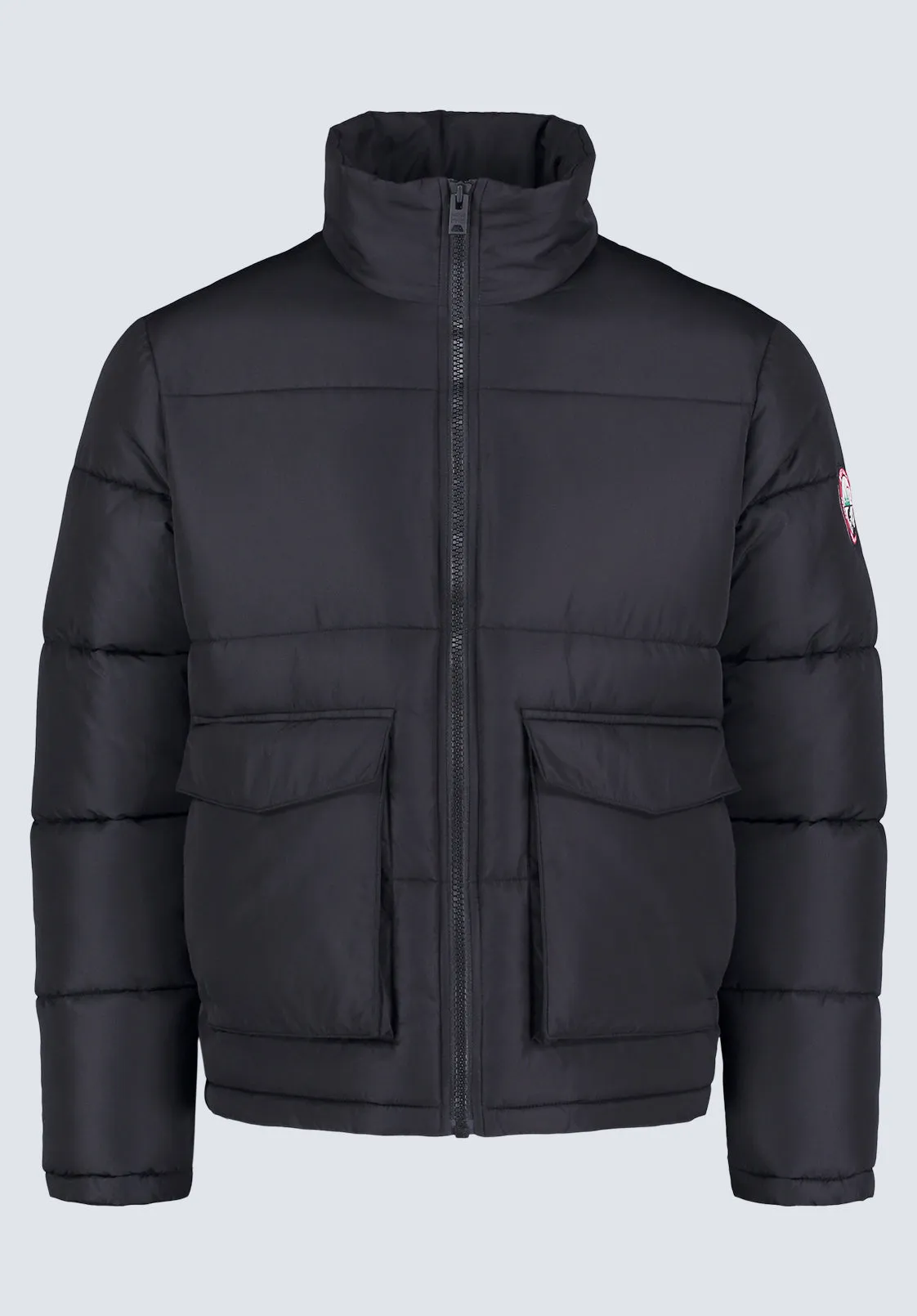 Nate Men’s Zip-up Puffer Jacket with Large Front Pockets, Black - OBMFE001