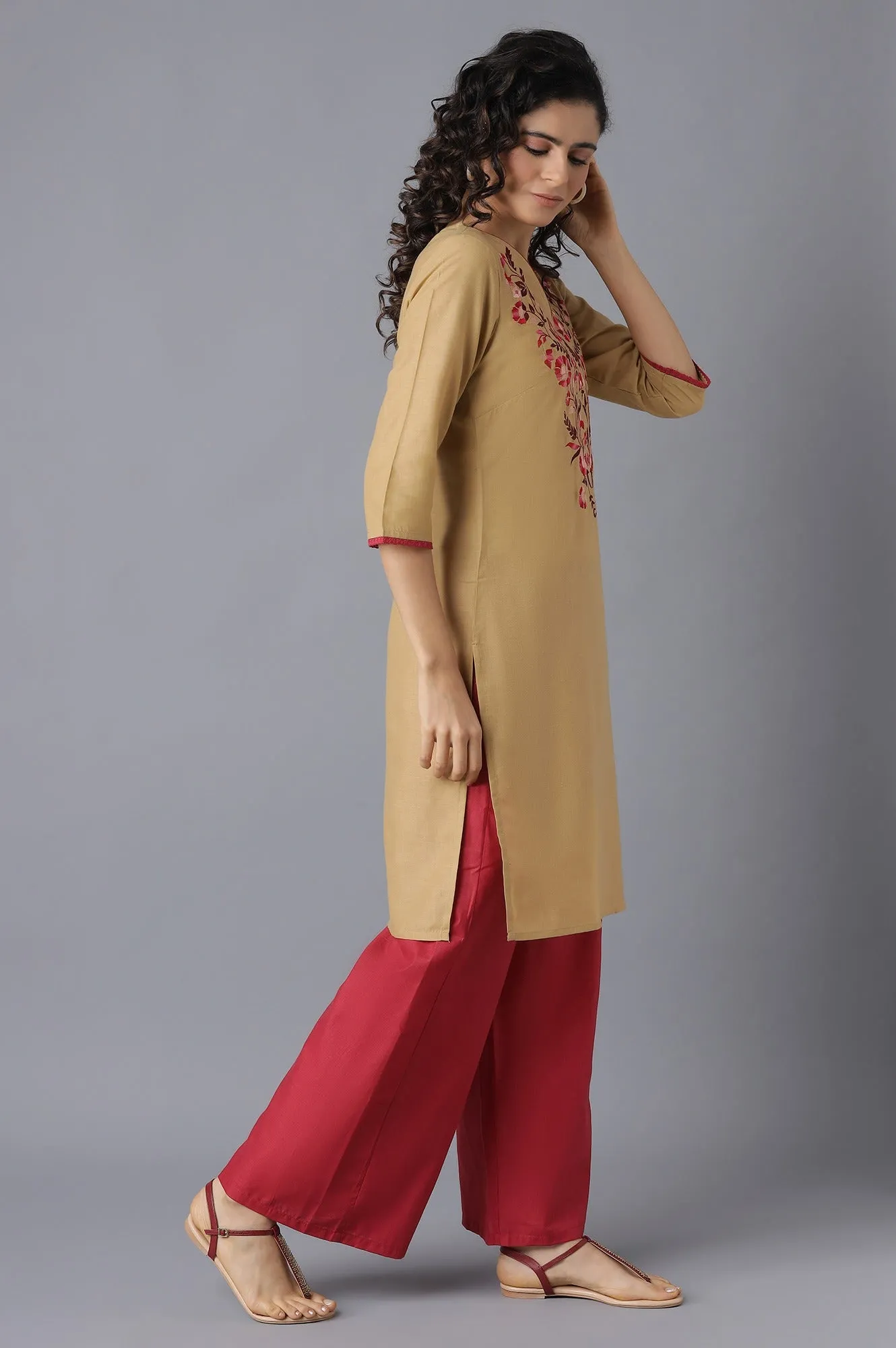 Natural kurta and Pink Palazzo Set