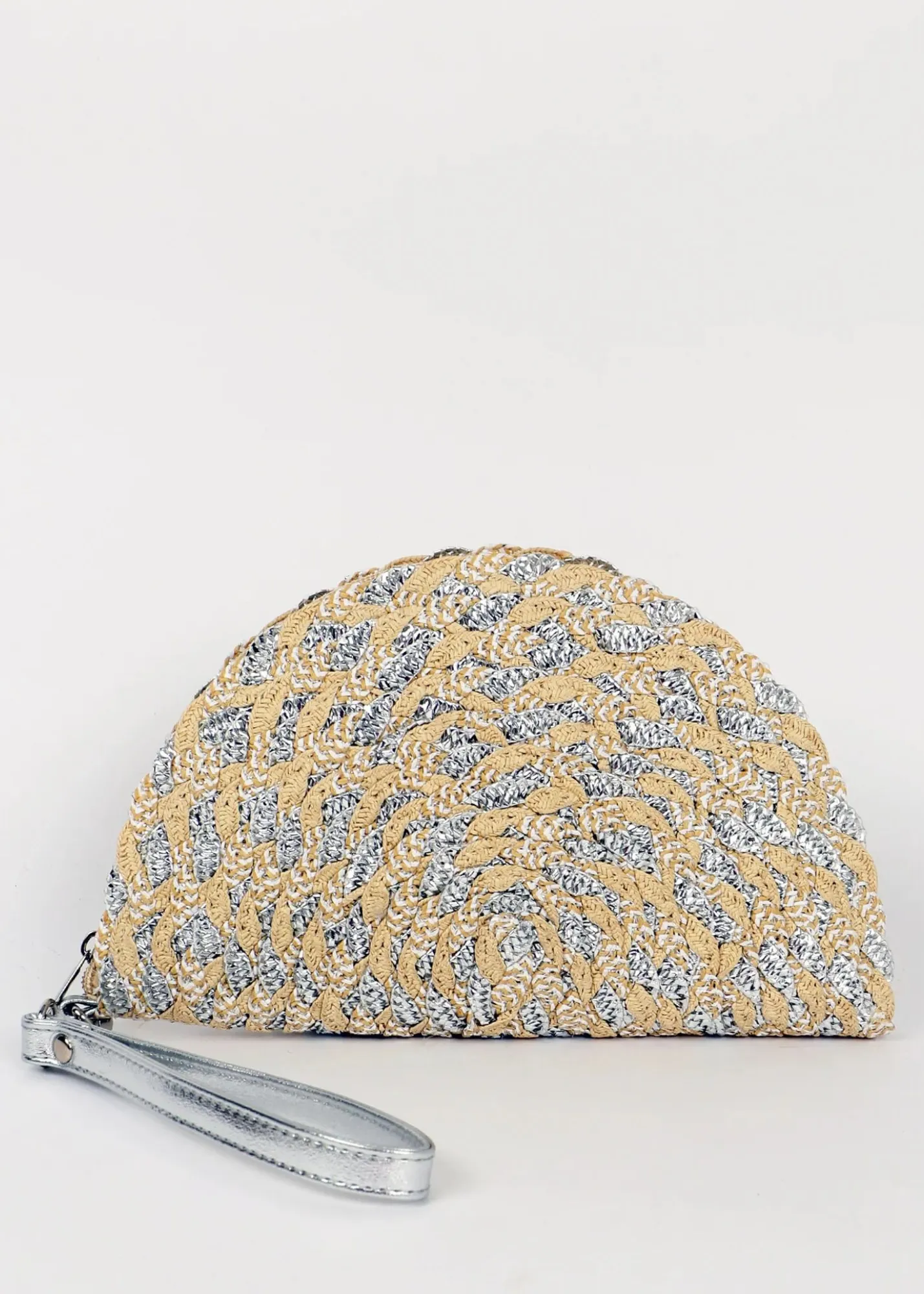 Natural/Silver Venus Straw Clutch