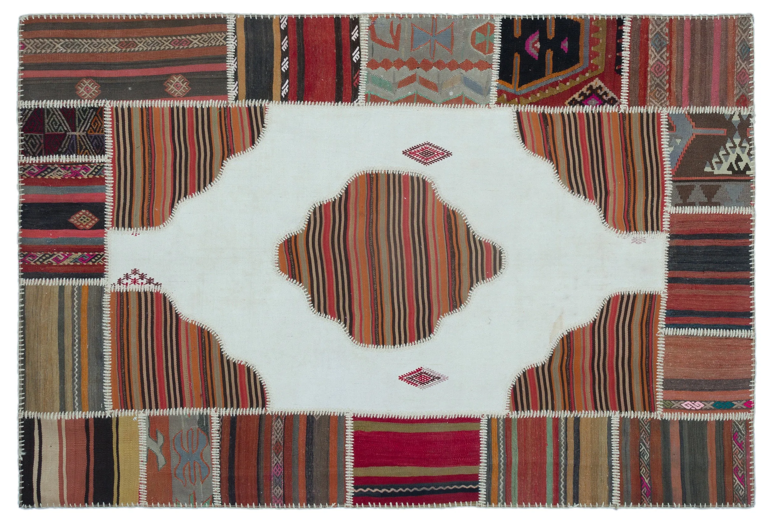 Naturel Over Dyed Kilim Patchwork Unique Rug 5'1'' x 7'7'' ft 155 x 232 cm