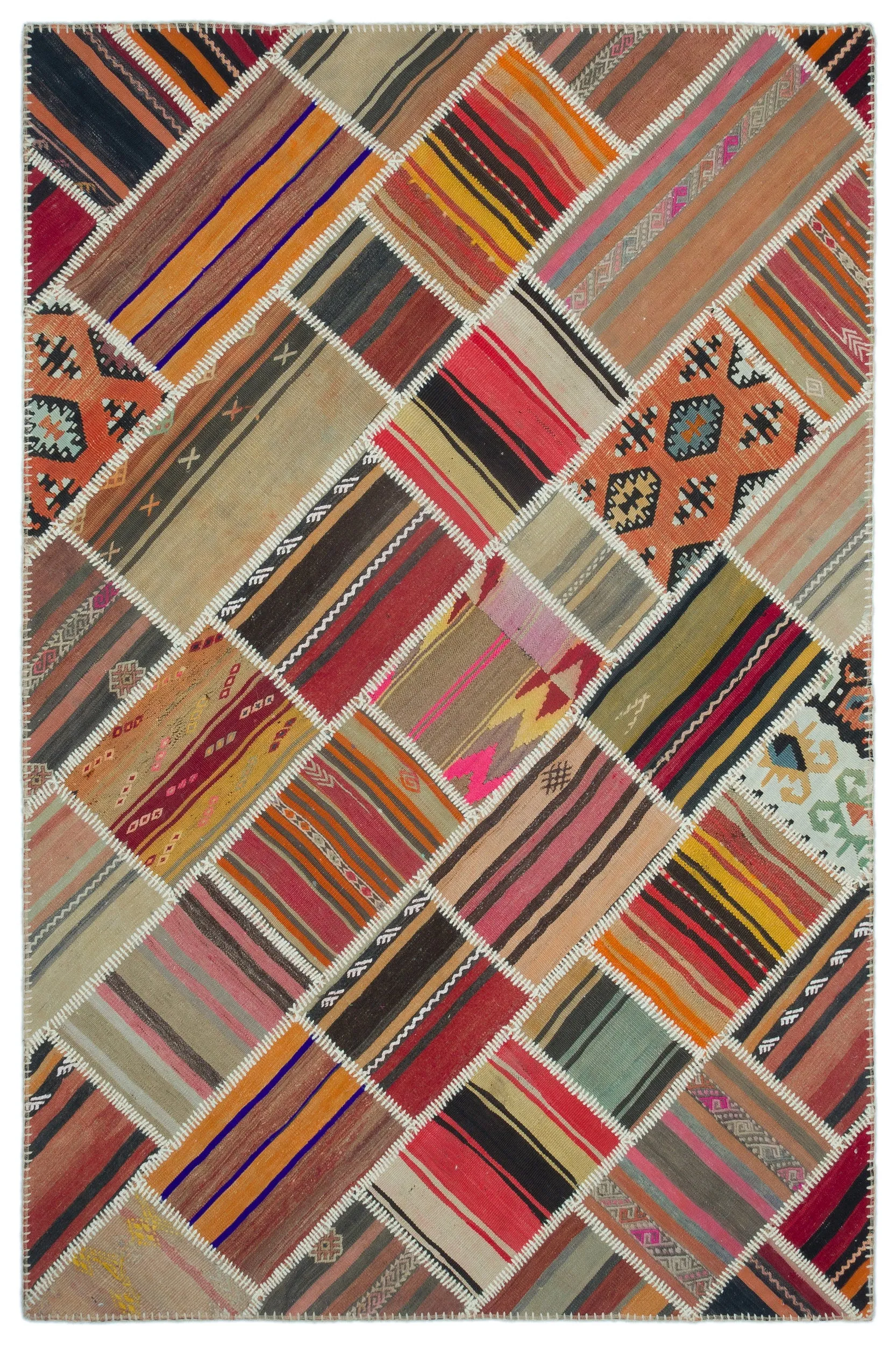 Naturel Over Dyed Kilim Patchwork Unique Rug 5'2'' x 7'9'' ft 157 x 237 cm