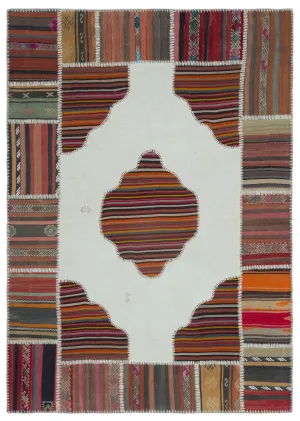 Naturel Over Dyed Kilim Patchwork Unique Rug 5'3'' x 7'5'' ft 161 x 227 cm