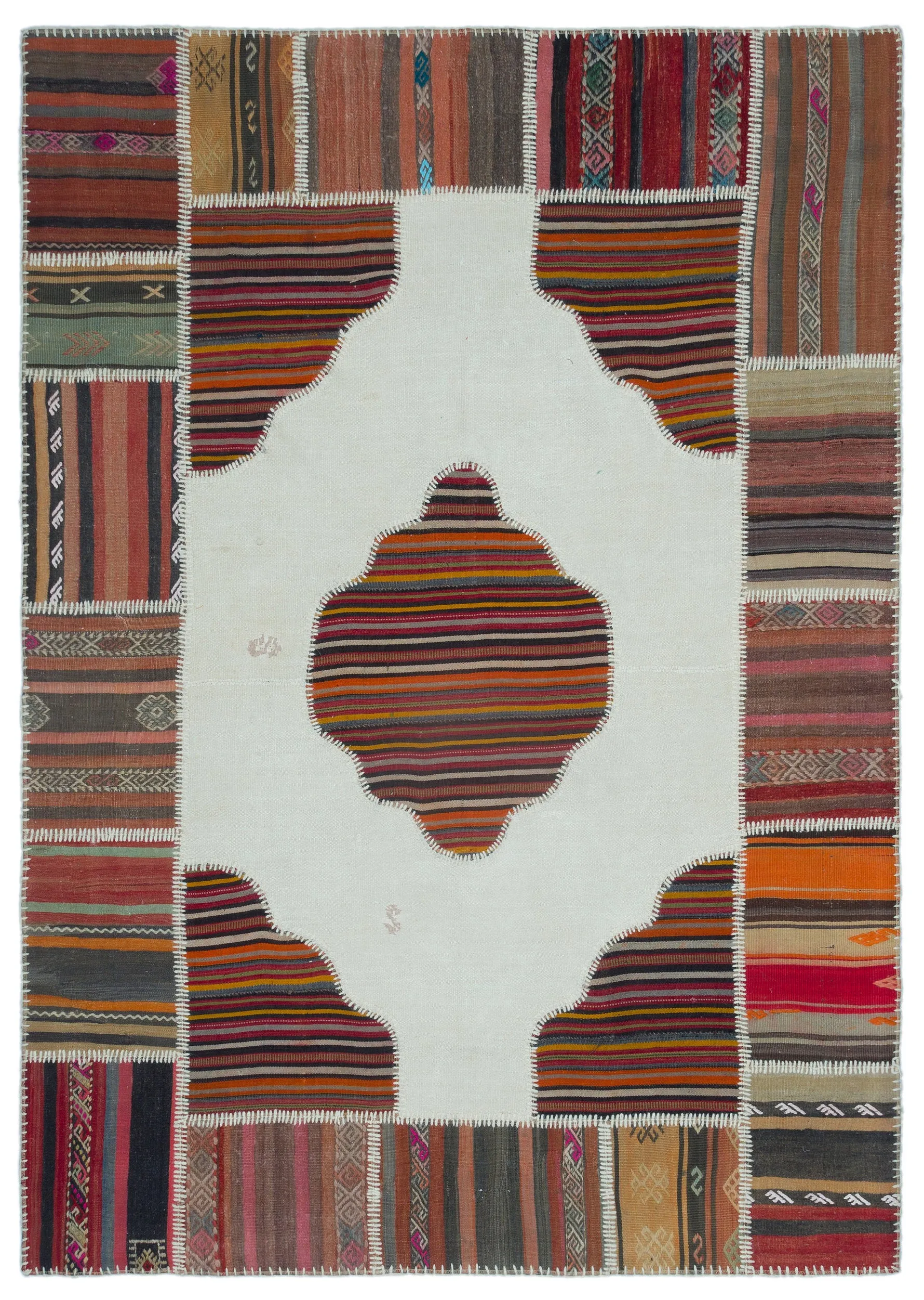 Naturel Over Dyed Kilim Patchwork Unique Rug 5'3'' x 7'5'' ft 161 x 227 cm