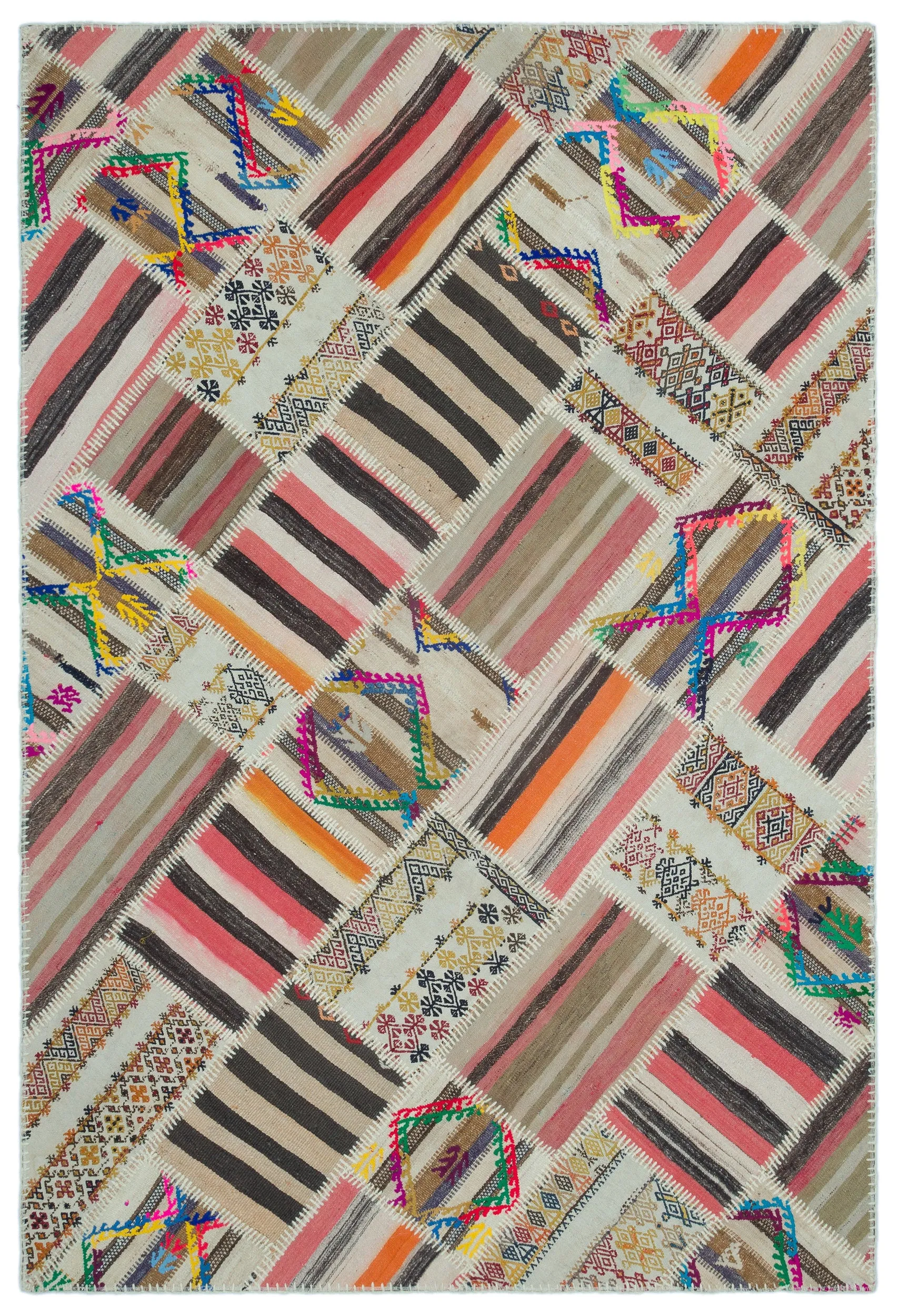 Naturel Over Dyed Kilim Patchwork Unique Rug 5'3'' x 7'8'' ft 160 x 234 cm