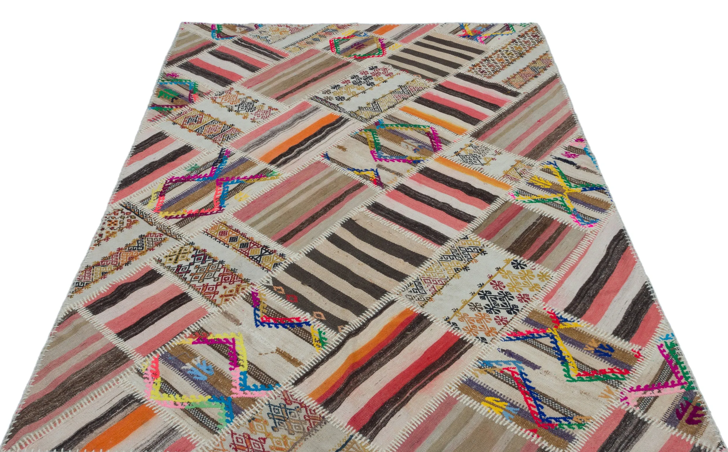 Naturel Over Dyed Kilim Patchwork Unique Rug 5'3'' x 7'8'' ft 160 x 234 cm