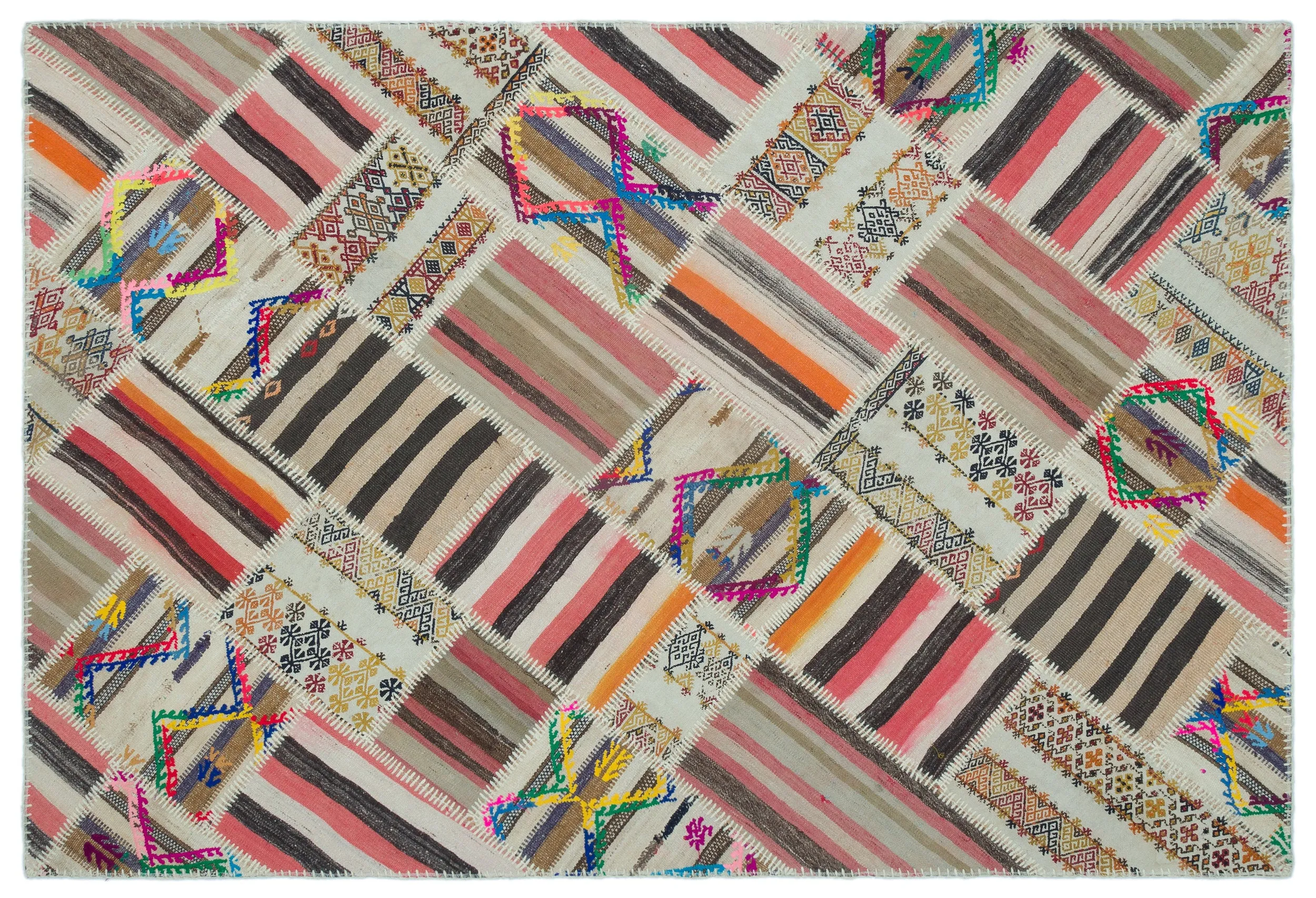 Naturel Over Dyed Kilim Patchwork Unique Rug 5'3'' x 7'8'' ft 160 x 234 cm