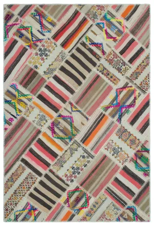 Naturel Over Dyed Kilim Patchwork Unique Rug 5'3'' x 7'8'' ft 160 x 234 cm