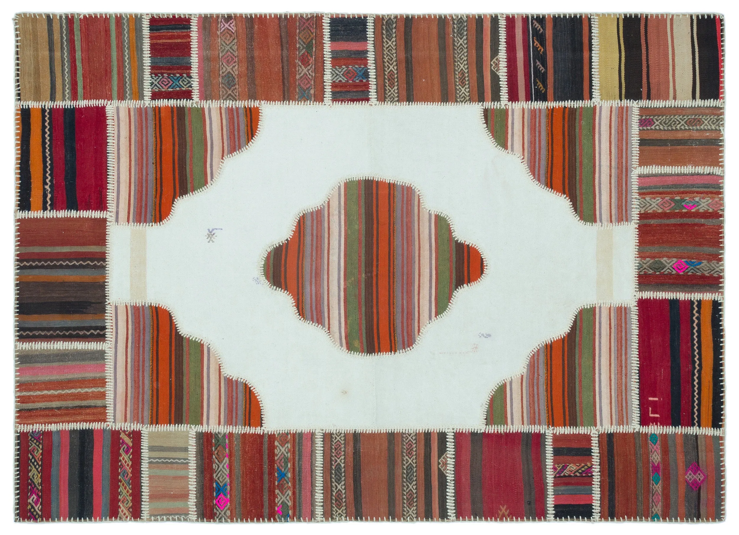 Naturel Over Dyed Kilim Patchwork Unique Rug 5'4'' x 7'5'' ft 162 x 227 cm