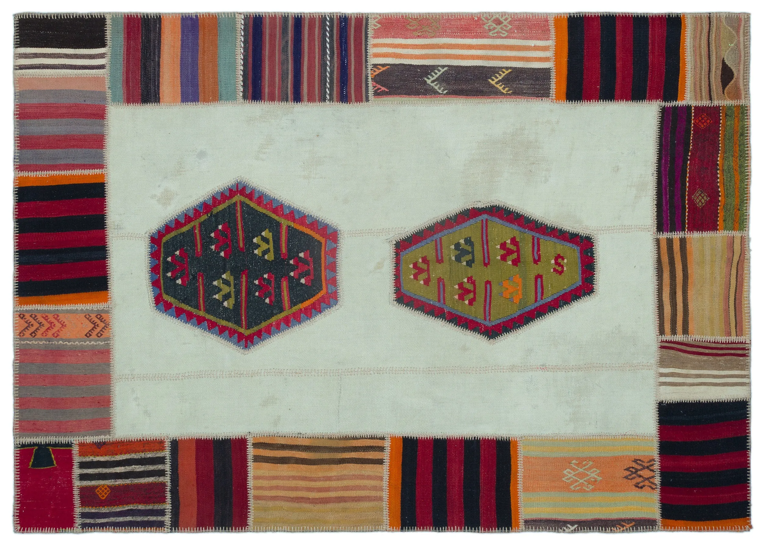 Naturel Over Dyed Kilim Patchwork Unique Rug 5'6'' x 7'9'' ft 167 x 235 cm
