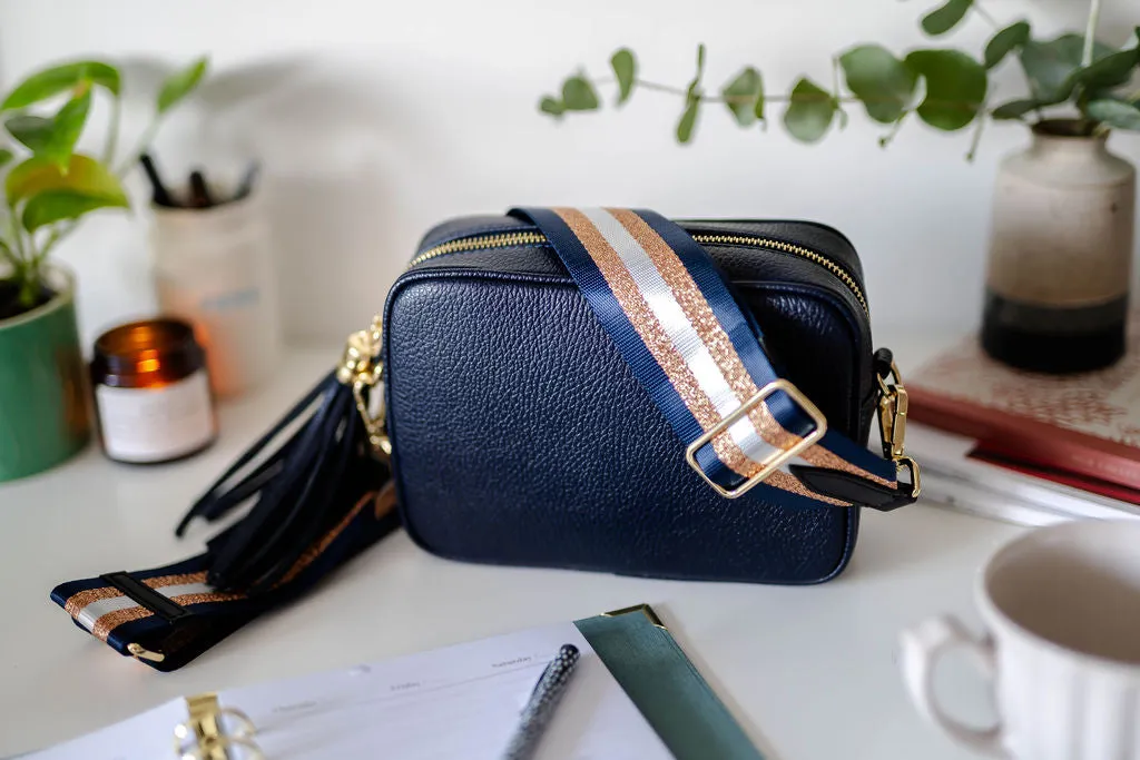 Navy Blue and Rose Gold Stripe Bag Strap