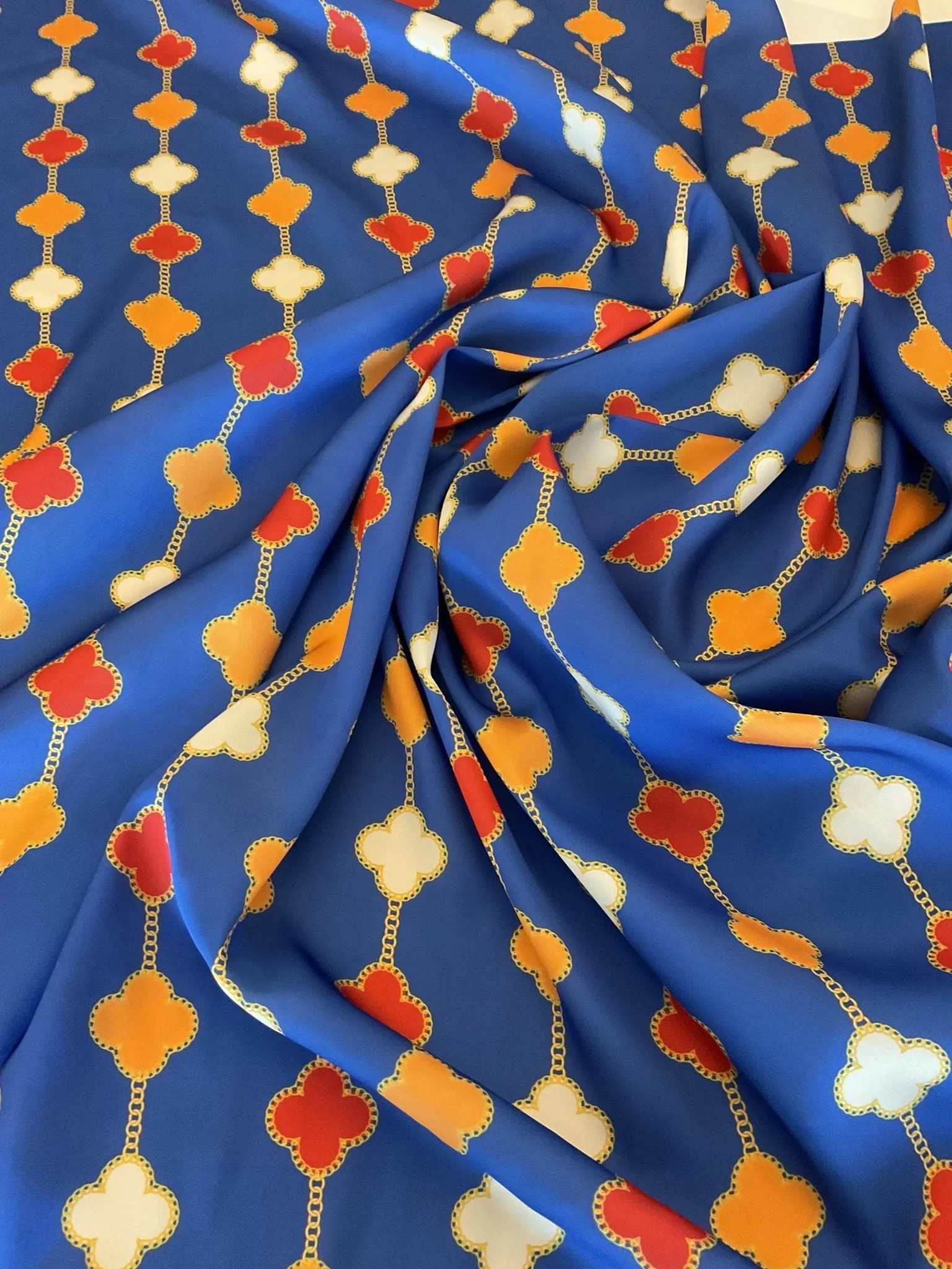 Navy Blue Clover Chain Pattern Fabric by the Yard