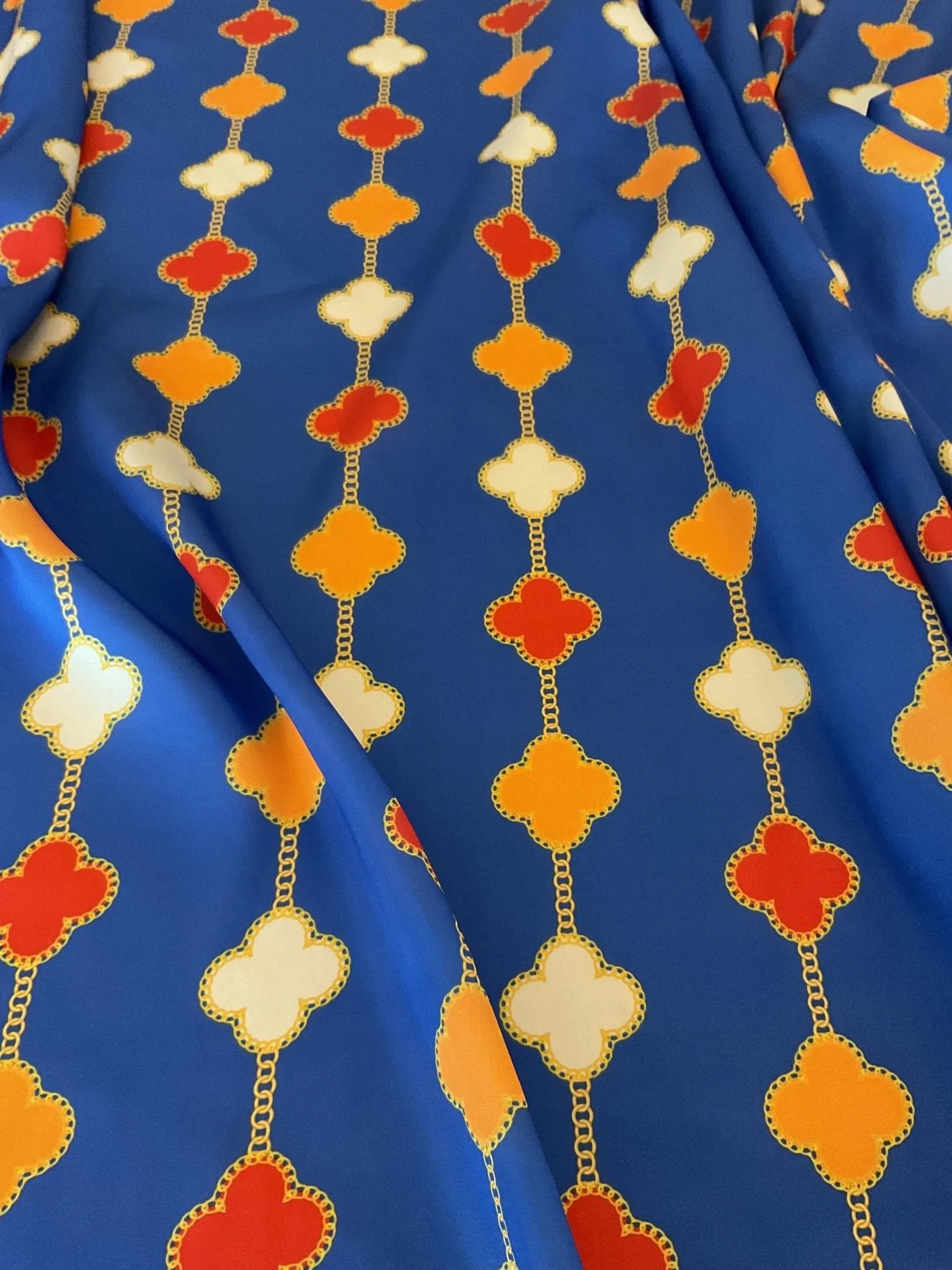 Navy Blue Clover Chain Pattern Fabric by the Yard