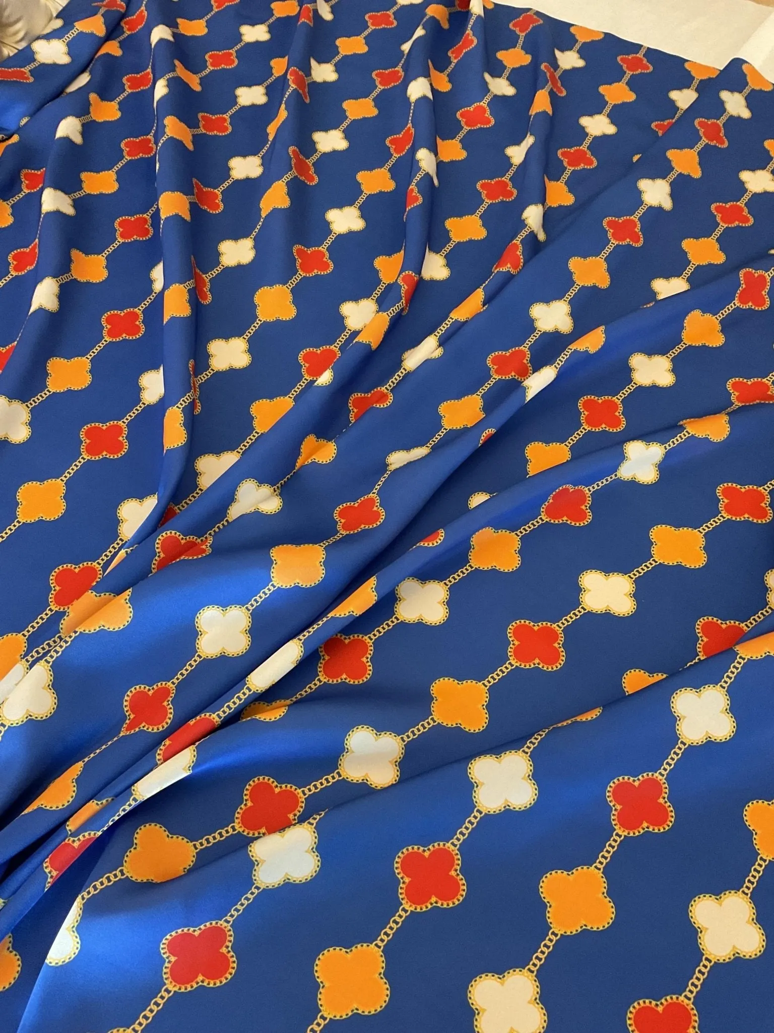 Navy Blue Clover Chain Pattern Fabric by the Yard