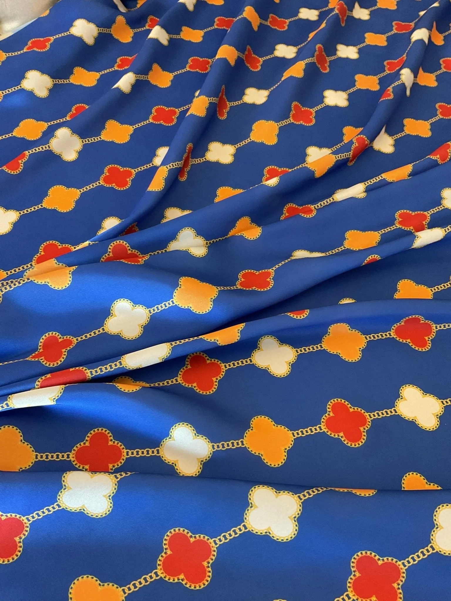 Navy Blue Clover Chain Pattern Fabric by the Yard