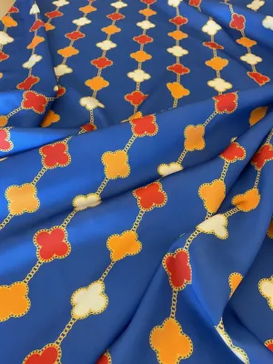 Navy Blue Clover Chain Pattern Fabric by the Yard