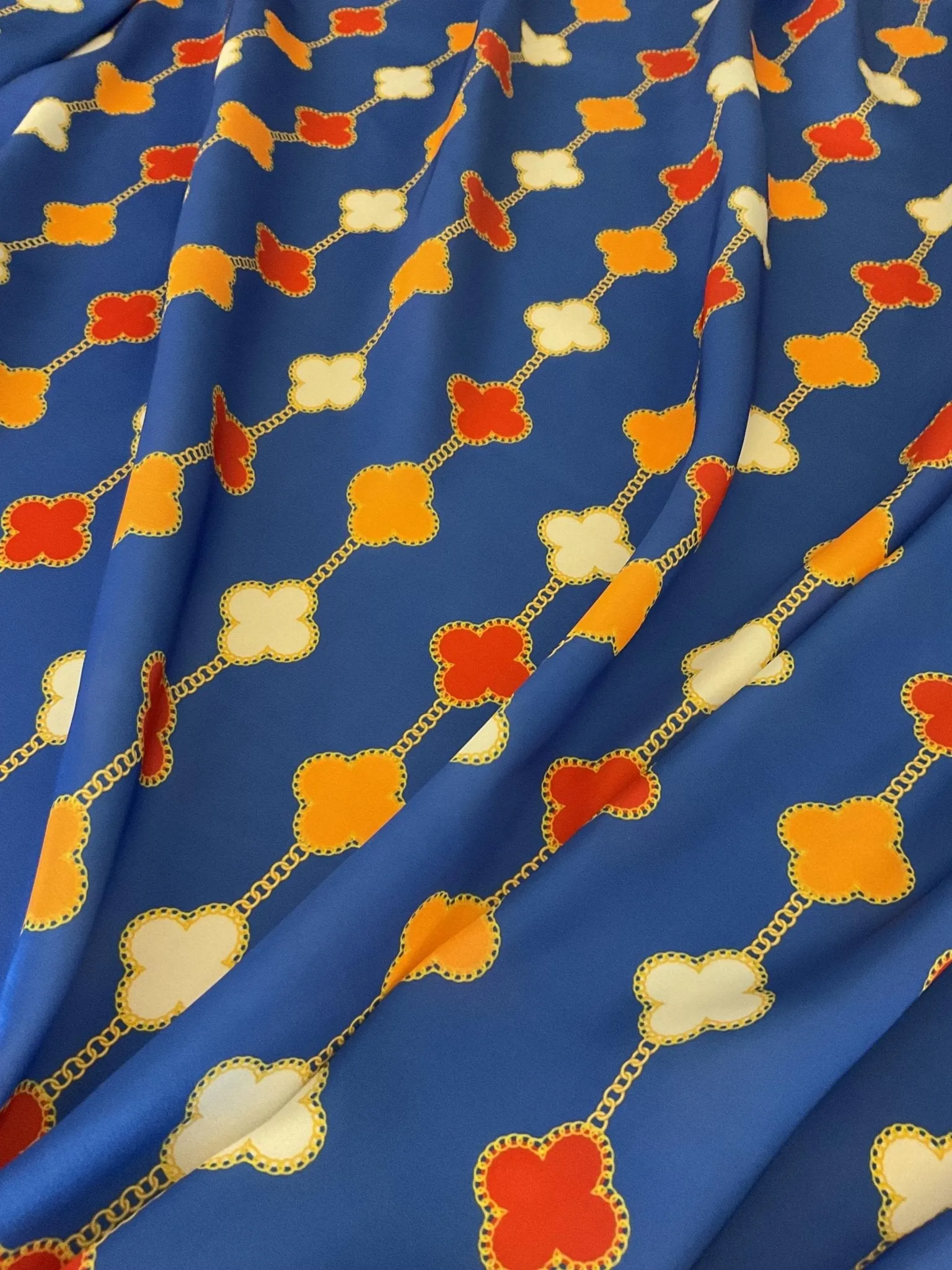 Navy Blue Clover Chain Pattern Fabric by the Yard