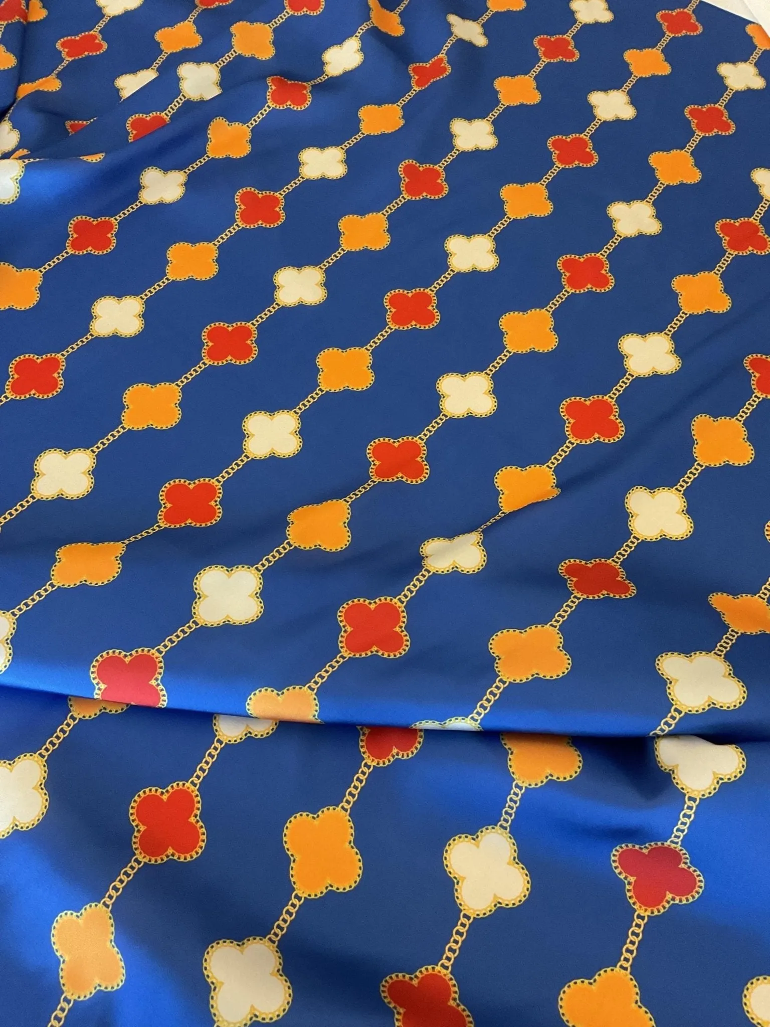 Navy Blue Clover Chain Pattern Fabric by the Yard