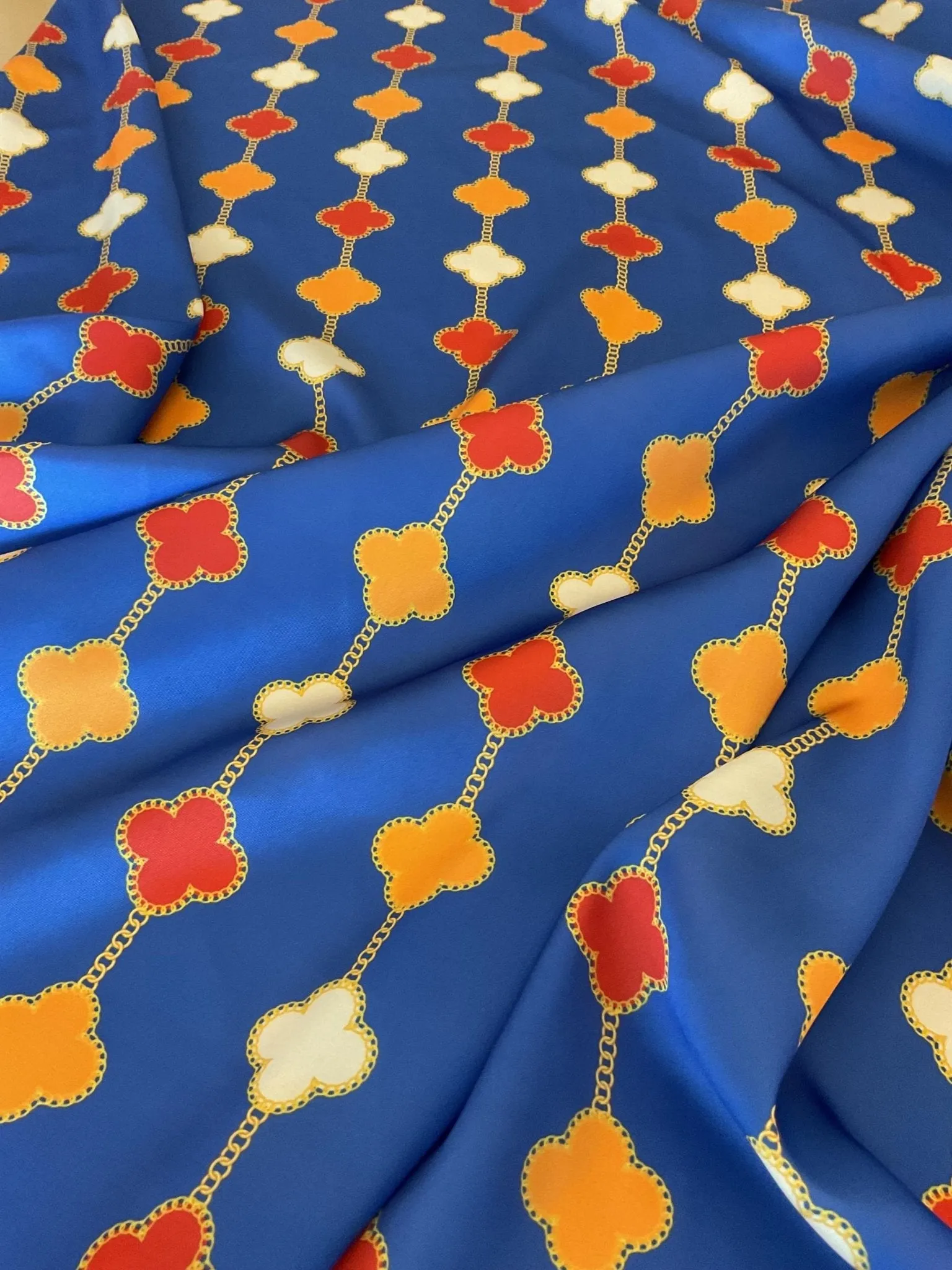 Navy Blue Clover Chain Pattern Fabric by the Yard