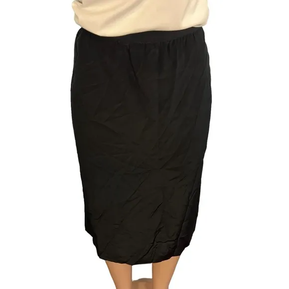 Neiman Marcus Silk Midi Skirt Black