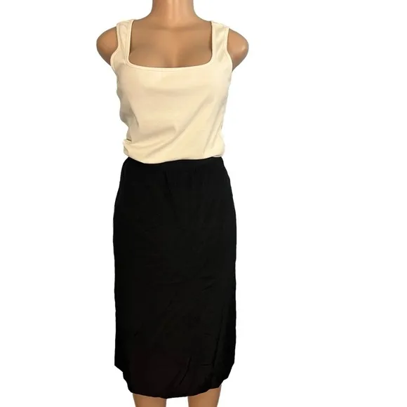 Neiman Marcus Silk Midi Skirt Black