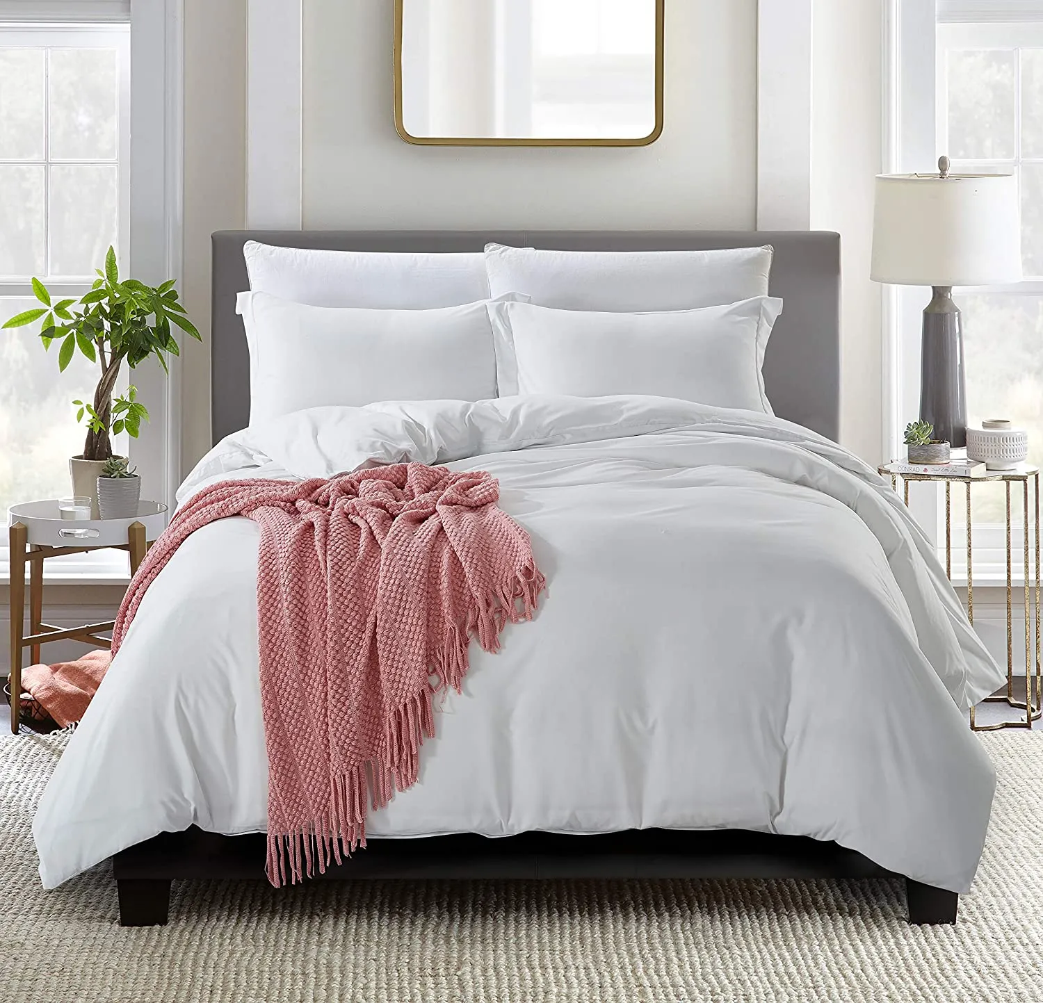 New in package! Home Beyond & HB design - 3 Piece Duvet Cover Set, 1 Duvet Cover with Zipper Closure Corner Ties Plus 2 Pillow Shams, Ultra Soft Lightweight Brushed Microfiber - Fits Queen or Full or Double Size, White