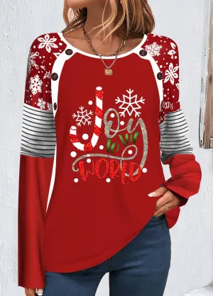 New MODLILY® Red Patchwork Christmas Print Long Sleeve Round Neck Sweatshirt, Sz XL! Retails $49 