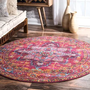 New Wayfair nuLOOM RZBD32A Fancy Persian Vonda Round Rug, 5' Round, Pink, Retails $140 