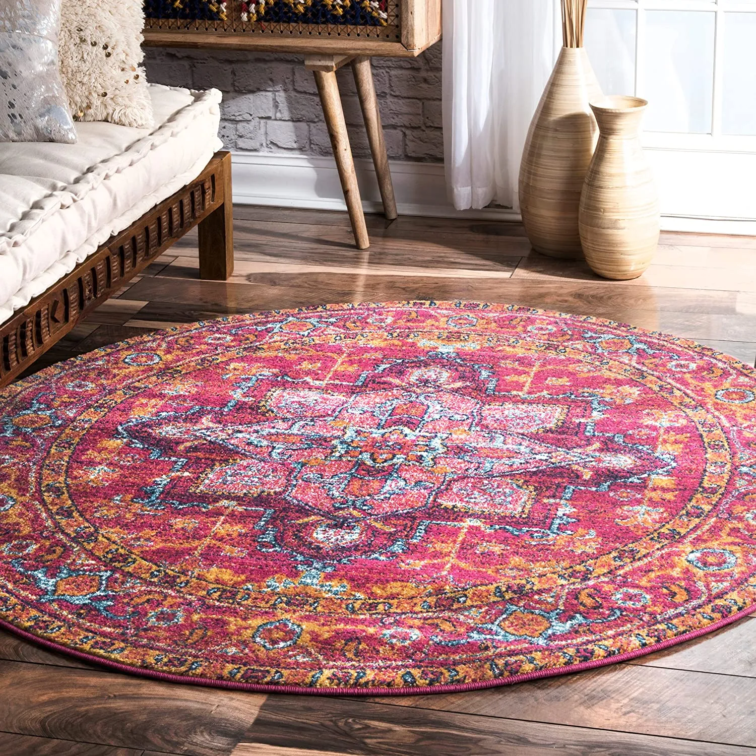 New Wayfair nuLOOM RZBD32A Fancy Persian Vonda Round Rug, 5' Round, Pink, Retails $140 