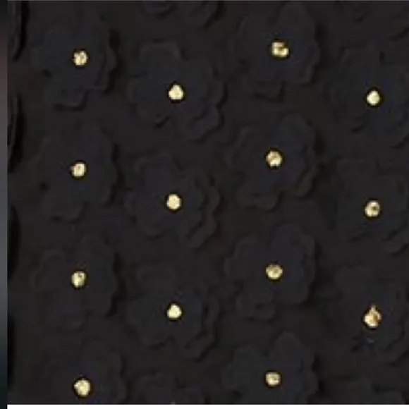 NWOT-Kensie Black dress w/ flowers, metallic gold thread handkerchief hemline.