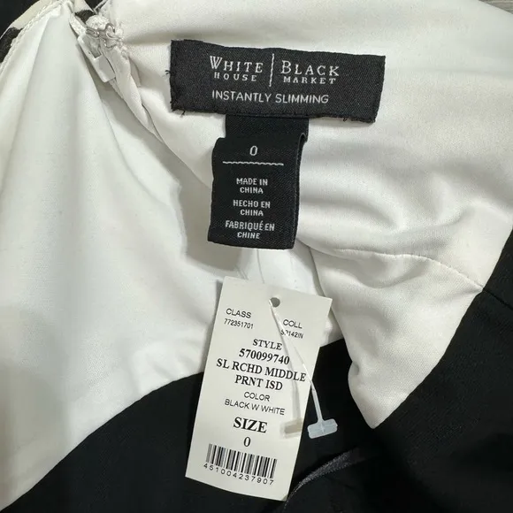 NWT White House Black Market Black &amp; White Instantly Slimming Mini Dress- Size 0