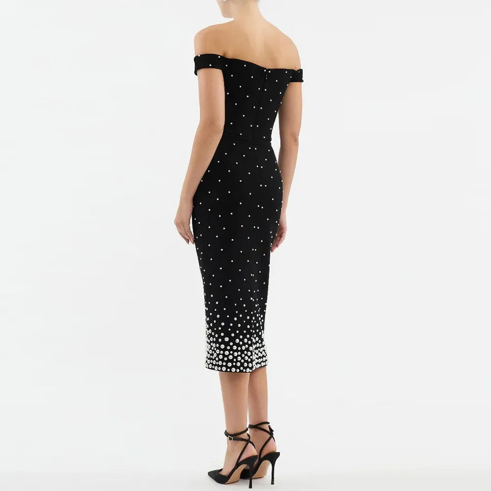 Off Shoulder Sleeveless Exquisite Midi Dress KLYF1339