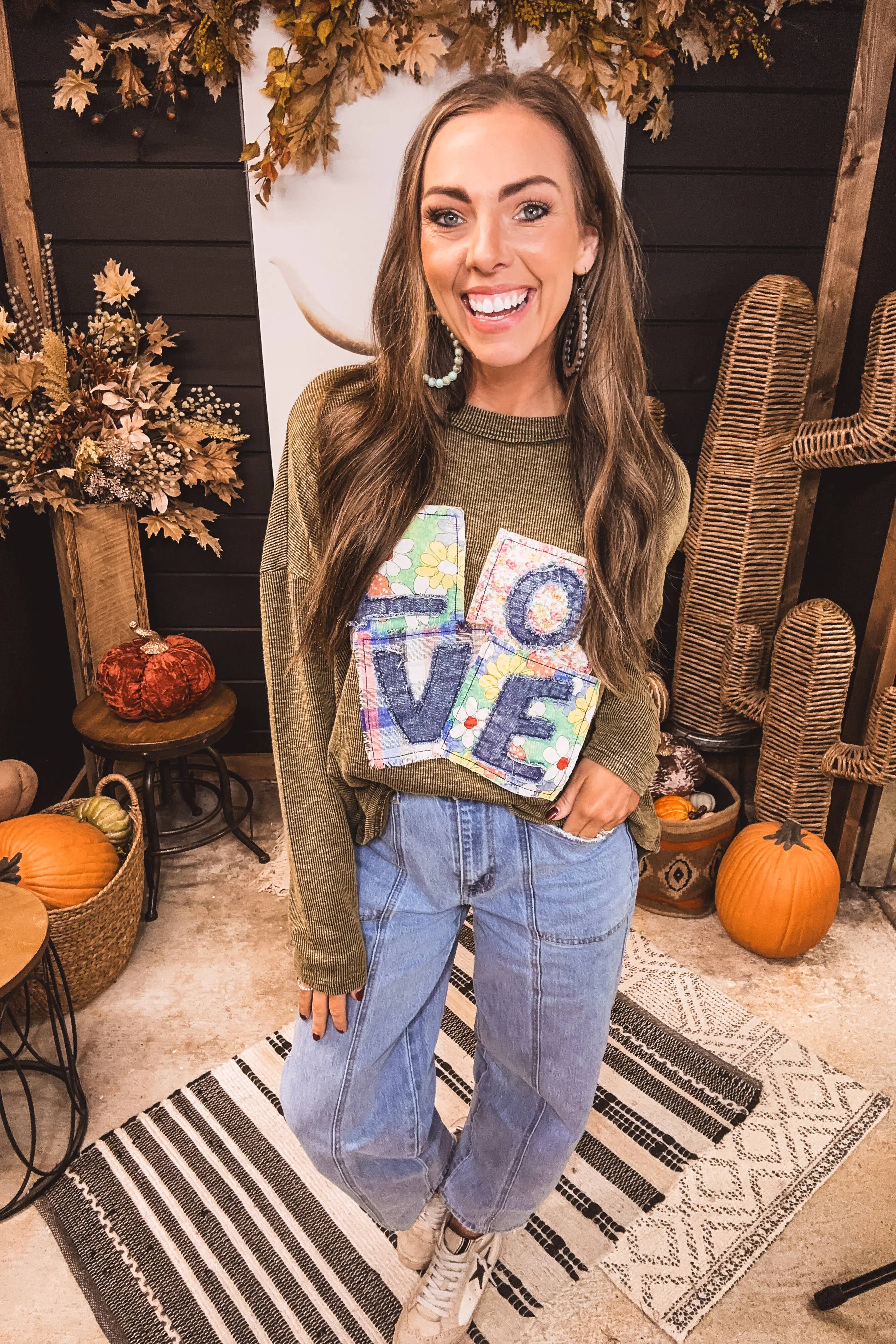 Olive Love Patch Rib Knit Dolman