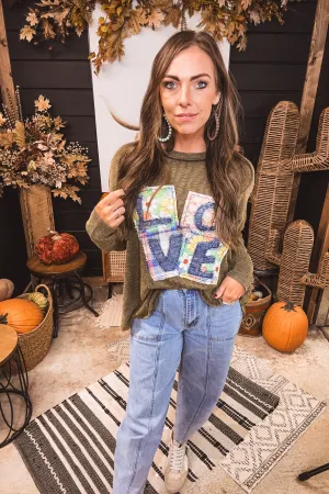 Olive Love Patch Rib Knit Dolman