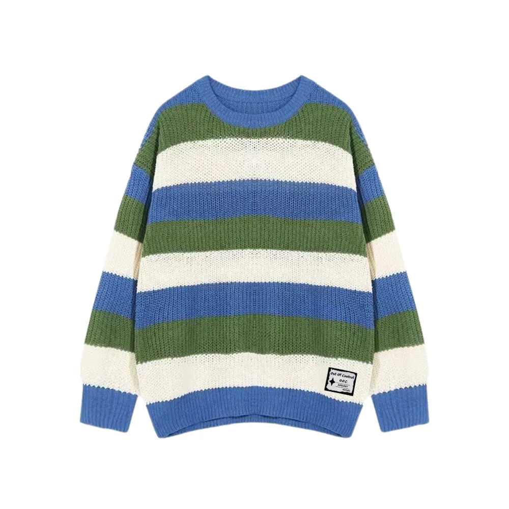 OOC' Retro Three-Color Patchwork Striped Knitted Sweater