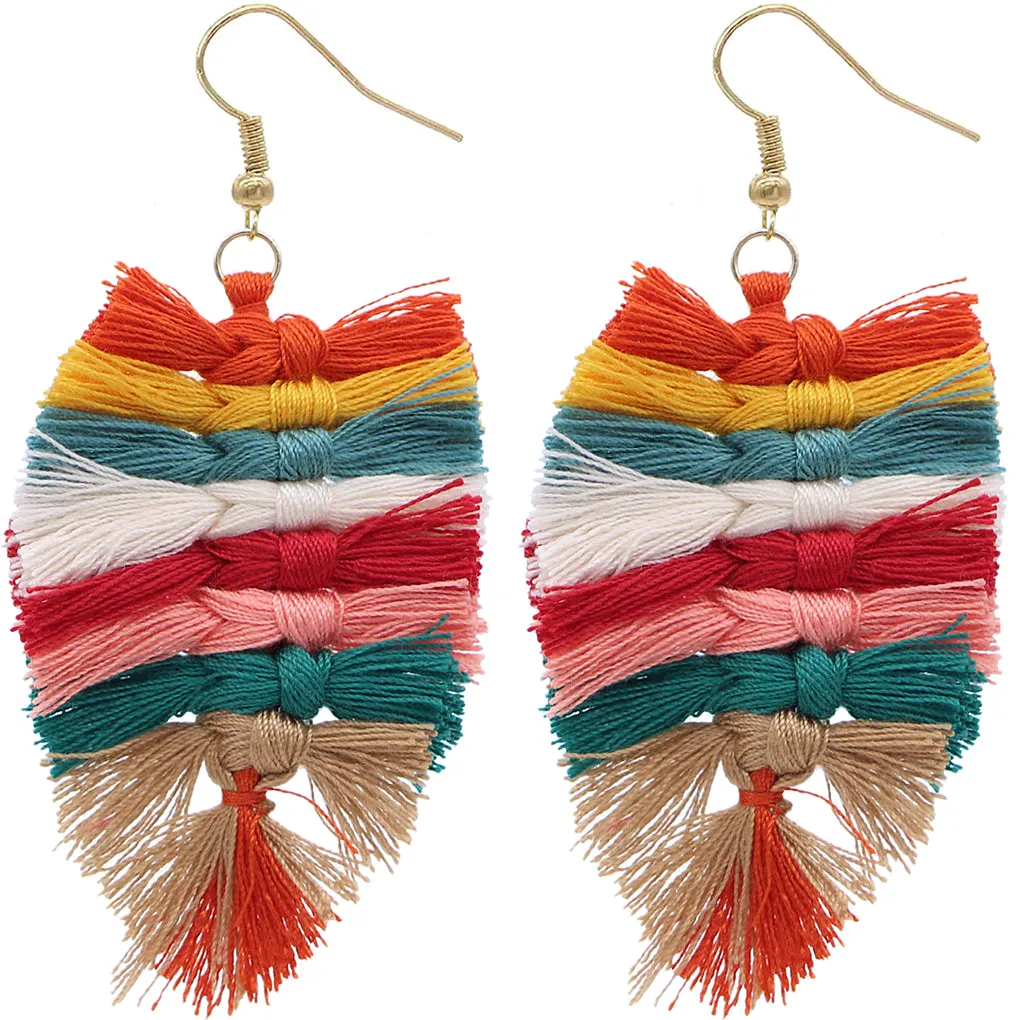 Orange Multicolor Macrame Knot Thread Earrings