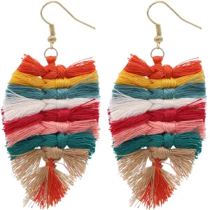 Orange Multicolor Macrame Knot Thread Earrings