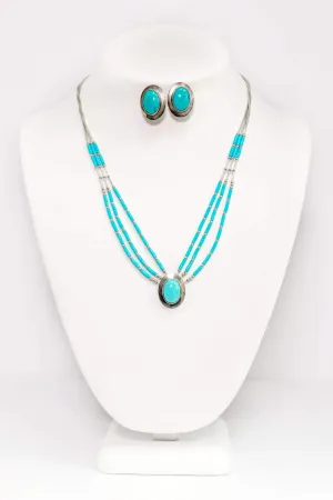 Oval Turquoise & Silver Jewelry Set