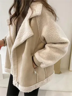 Oversize Warm Vegan Fur Suede Patch Jacket